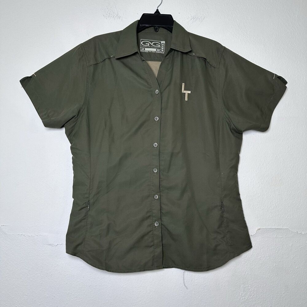 Game Guard Agave Ladies  Large Olive Microfiber Short Sleeve Shirt  LT Inicials